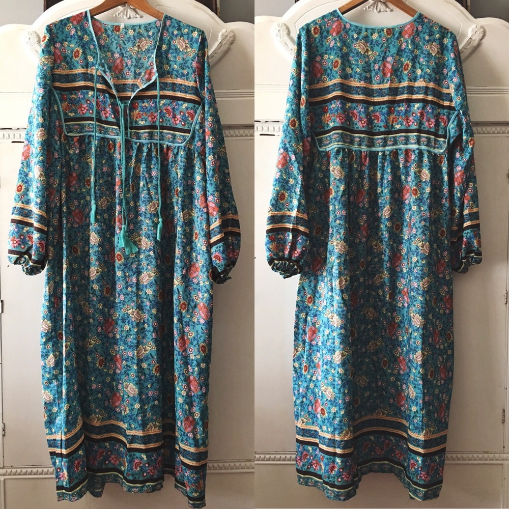 Super Feminine Hippie Boho Ethnic Dress in Blue